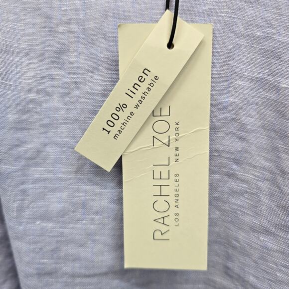 NWT Rachel Zoe Linen Top Blouse Peplum Wrap Tie Waist Women M Blue 100% Linen - Picture 12 of 13